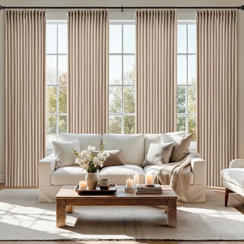 MIULEE Taupe Pinch Pleated Linen Blend Curtains 40x96 Inches Set of 4