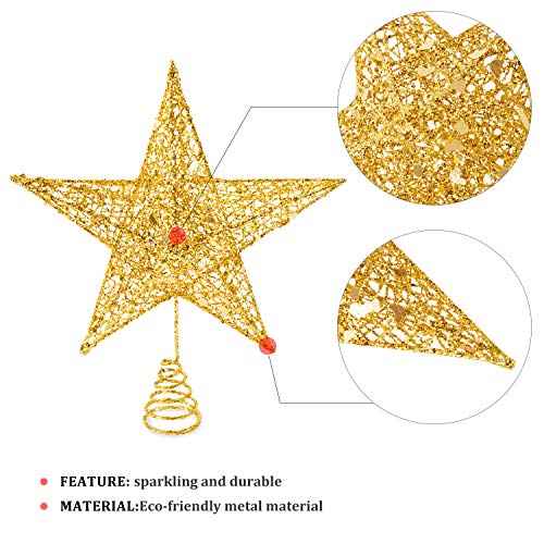 Glittered Christmas Tree Topper, 8 Inch Gold Glitter Christmas Tree Ornaments Metal Hollow Star for Christmas Tree Home Decoration for Home Xmas Holiday Party