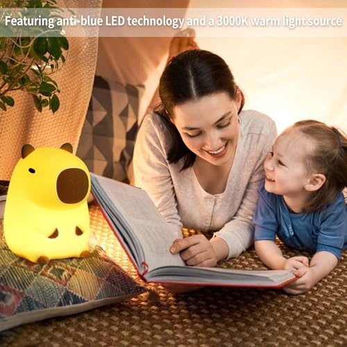 Capybara Night Light,Cute Silicone Squishy LED Animal Lamp,Dimmable Nursery Nightlight,Rechargeable Bedside Table Lamp with Touch Control,Xmas Birthday Gifts for Toddler,Breastfeeding