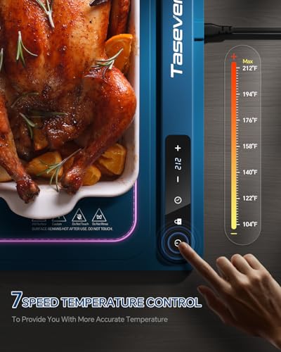 Taseven Blue Food Warming Mat with 7 Temp & 4H Timer, Kids Lock