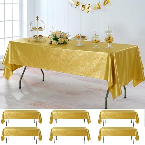 Htper 6 Pack Gold 60x102in Sequin Tablecloths Waterproof Shimmer for Rectangle Tables
