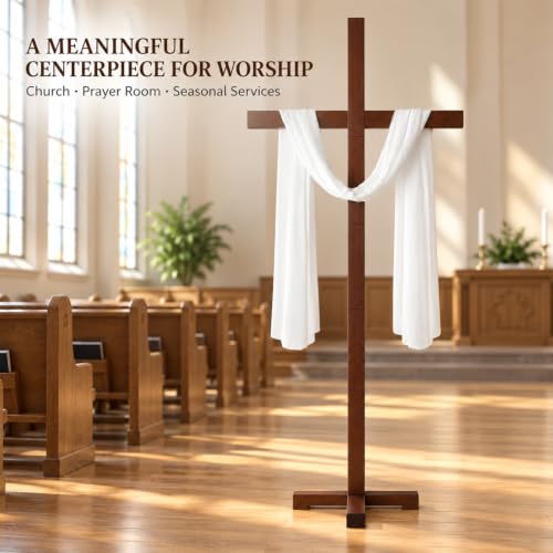 71-Inch Large Wooden Cross for Wedding & Church Decor, Natural Timber Stand