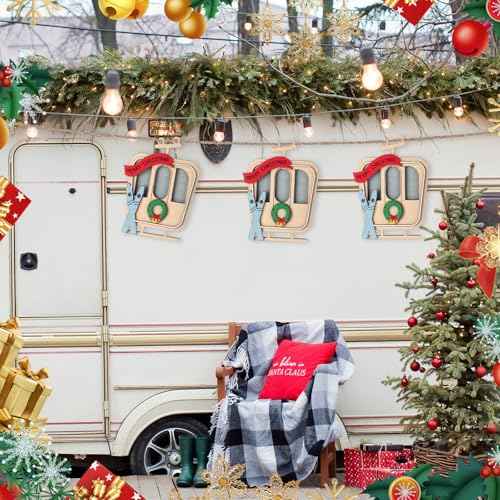 9 Foot Ski Lift Gondola Hanging Christmas Garland with Wooden Ski Ornaments and Cable Car Skier, Perfect for Home Party Decor