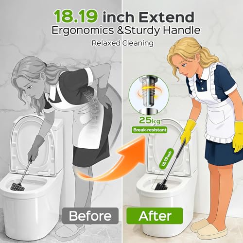 HAMITOR Stainless Steel Toilet Plunger & Brush Set A - Heavy Duty Unclogging Bathroom Tool
