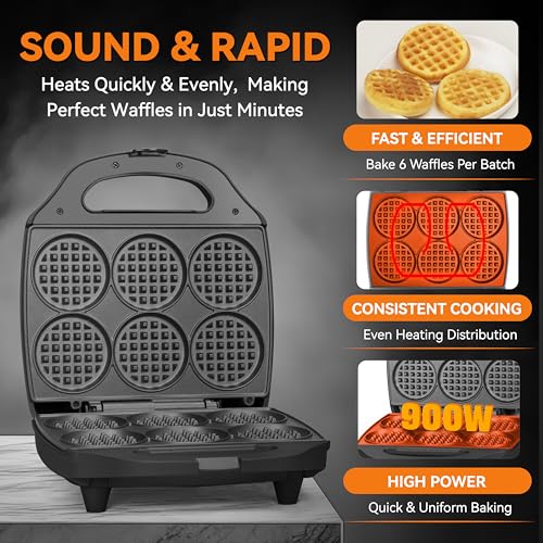Mini Waffle Maker Graphite - Multi Mini Waffle Iron, 6 Waffles, Non-Stick