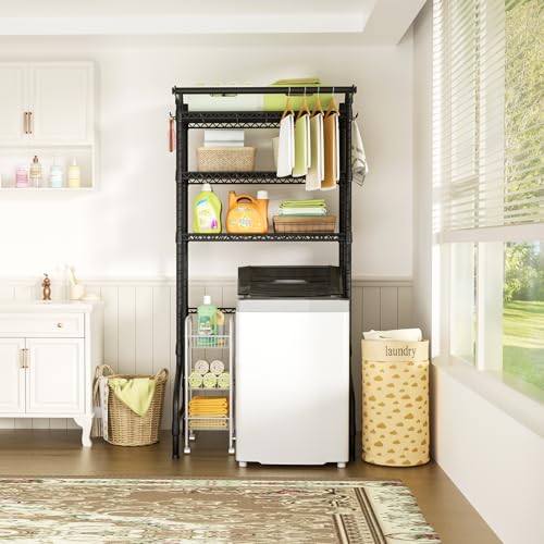 Ulif U11 Black Laundry Shelving Unit - 3-Tier Washer & Dryer Organizer, Adjustable Steel Standing Rack, 33.9 x 19.7 inches