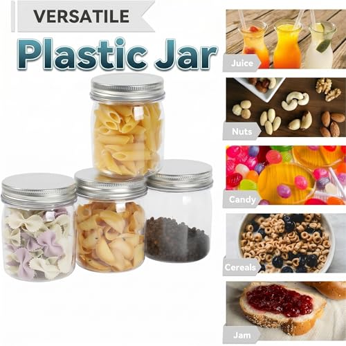 Novelinks Silver 8 oz Plastic Mason Jars - 32 Pack with Lids, BPA-Free Kitchen Storage