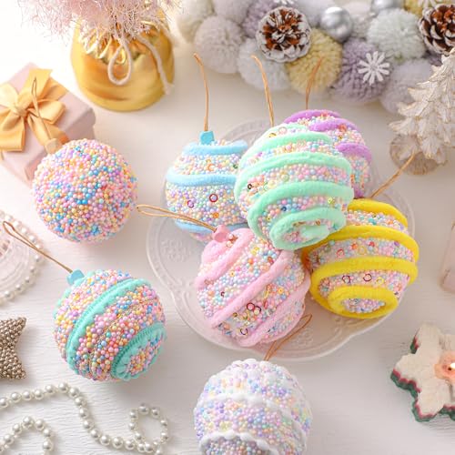 Janinka 8pcs Pastel Candy Christmas Tree Ornaments - Foam Macaron Balls