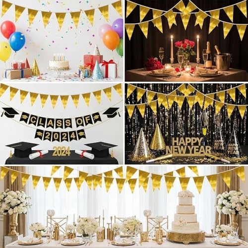 Gold Triangle Pennant Banner 65FT Party Decorations for Weddings Birthdays & Celebrations