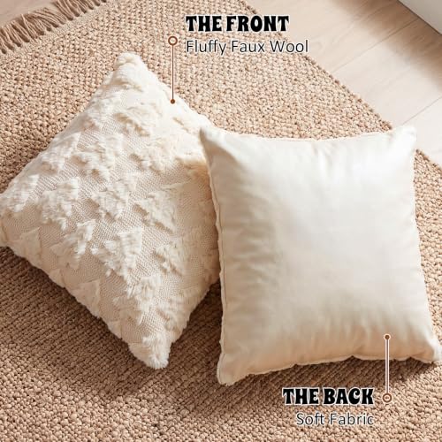 FEHERLO Christmas Tree Throw Pillow Covers 18x18 in Beige, Set of 2 – White Trees Variation