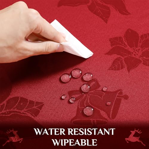 Softalker Christmas Jacquard Round Tablecloth 70in Red Flower Red