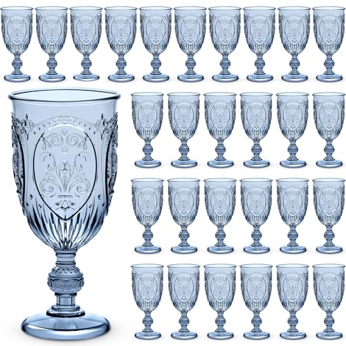 Blue Plastic Vintage Wine Glasses Set of 48, 7.5 oz Goblets for Parties