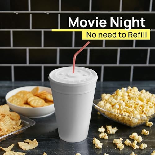 50 Pack 32 Oz Styrofoam Cups with Lids - Large Disposable Foam Cups for Hot & Cold Drinks - Made in USA