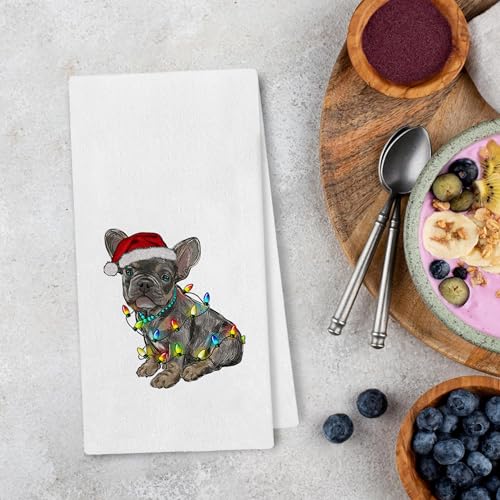 French Bulldog Kitchen Towels - Frenchie Navidad Christmas Decor, 16x24 Inch - Noaleviax