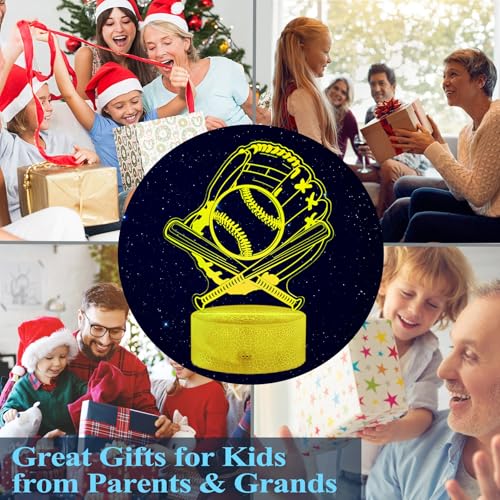 Baseball Night Light, Baseball Player Gifts, 3D Illusion Lamp with 16 Colors Changing, Remote Control with Timer, Dim Function, Birthday Xmas Holiday Gift for Boys and Girls