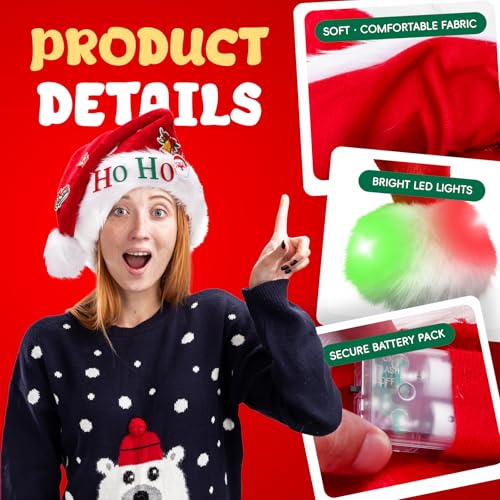 MGparty Light Up Santa Hat with LED Lights - Adults & Kids Holiday Party Headwear (Variation: 1)