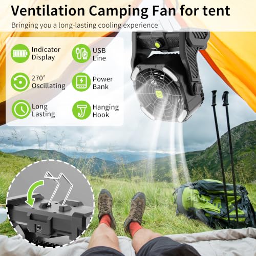 Battery Powered Fan Rechargeable Portable Camping Tent with Light