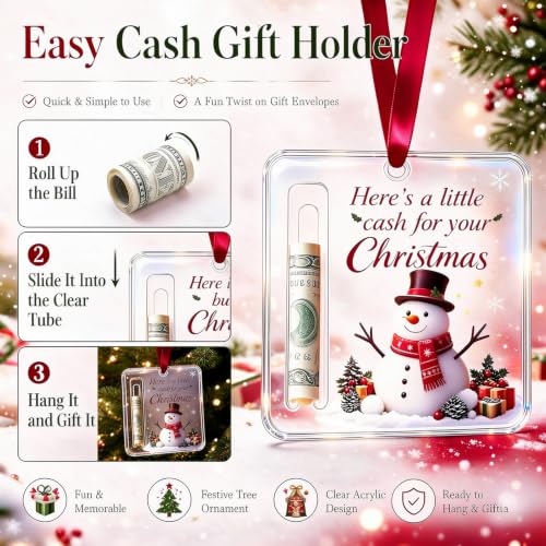 10Pcs Christmas Cash Gift Ornament - Acrylic Money Holder, Santa/Reindeer/Tree Designs, Gift Ready