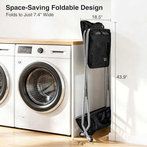 STO STO 75L Foldable Rolling Laundry Cart with Removable Bag & Steel Frame