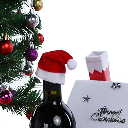 10PCS Mini Santa Hat Wine Bottle Covers Christmas Home Decor