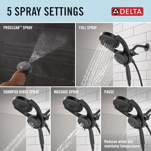 Delta HydroRain 2-in-1 Dual Shower Head Matte Black - High Pressure, Handheld & Fixed Spray