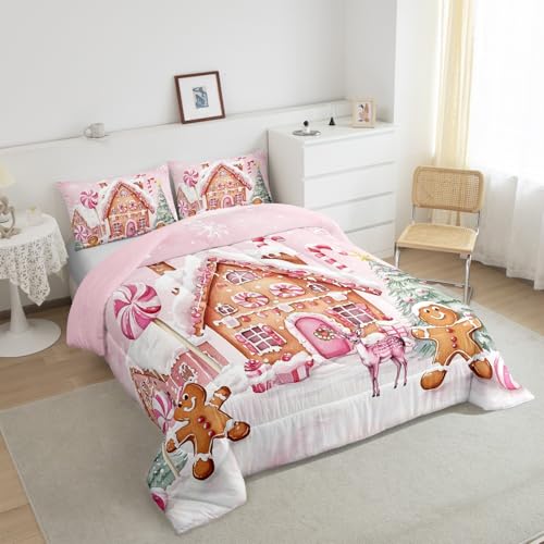 Manfei Multi 05 Full Gingerbread Comforter Set - 79x90 with 2 Pillowcases, Kids Xmas Bedding