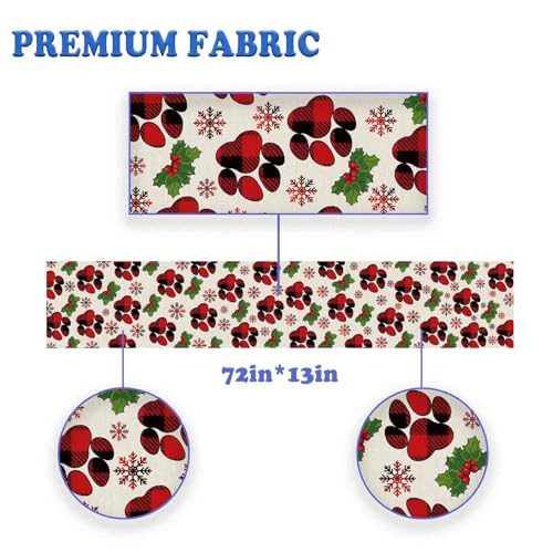 GPGHE 13'' x 72'' Christmas Dog Table Runner Plaid Holiday Kitchen Decor