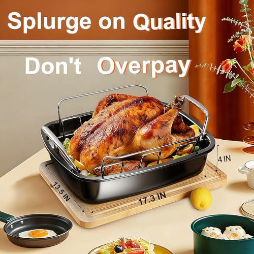 25 lb Nonstick Turkey Roasting Pan with w/Rack, 17.3 in, Box Included