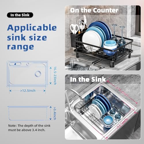 GAOKASE Black Stainless Steel Dish Drying Rack for Kitchen Counter