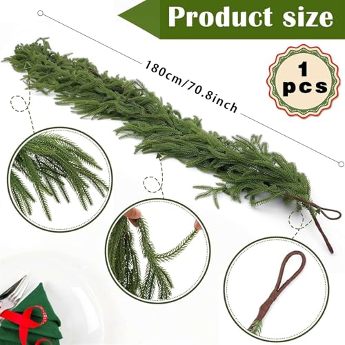 Heavyoff 6FT Artificial Norfolk Pine Garland Christmas Decor Faux Greenery