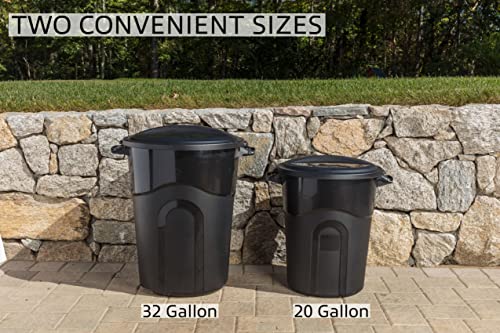 Outdoor 32 Gallon Garbage Can Pack of 2 Black Non-Wheeled with Locking Lid