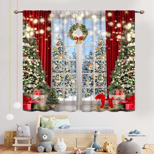 TKUYO Christmas 2 Panels Curtain 21x45 in with Snowflake Design - 42x45 in Pair (Christmas-05 / 21"W x 45"L)