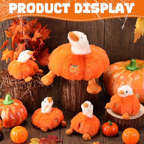 Halloween Pumpkin Goose Gift Stuffed Animals, 5 in 1 Cute Mommy Stuffed Goose Plush with 4 Small Geese, Geese Plushies Pillow for Birthday Gifts Thanksgiving Party Favor Decor(Orange)