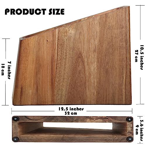 Brown Magnetic Knife Holder Block - Double-Sided Wooden Kitchen Rack with Strong Magnets