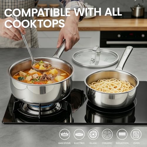 3 Quart Stainless Steel Sauce Pan with Lid - Tri-Ply Clad Cookware