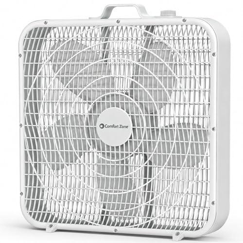 Comfort Zone White 20-Inch Box Fan with Carry Handle, 3-Speed Air Circulation