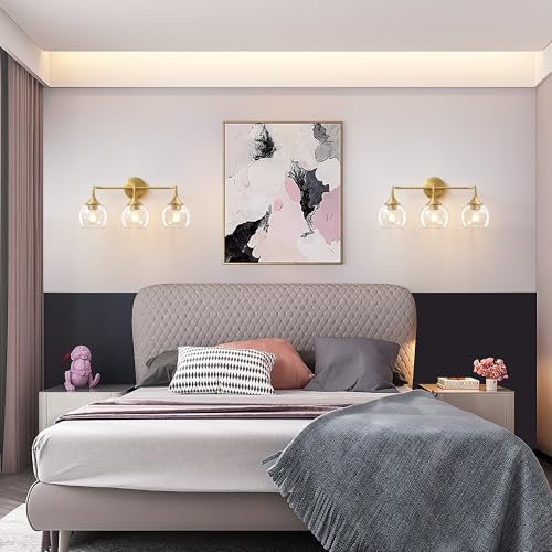 Gednbo Gold 3-Light Farmhouse Vanity Light Fixture 22 Inches - Dimmable Glass Globe Wall Sconce