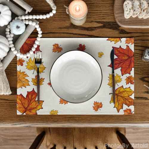 Artoid Mode Maple Leaves Fall Placemats Set of 4, 12x18 Inch Thanksgiving Seasonal Table Mats for Party Kitchen Dining Decoration