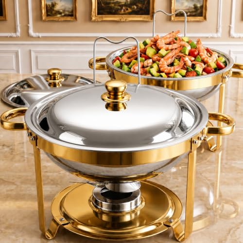Skaqwuan 6QT Golden Stainless Steel Chafing Dish Set, 2 Pack Buffets for Party Catering