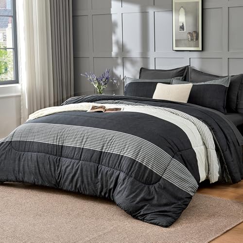Andency Full Size Comforter Set Black White Grey 7 Pieces - Variation 02