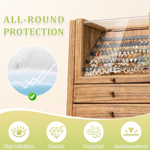 Wood Jewelry Box Organizer for Women - Rustic Brown, 96 Pairs Earring Display