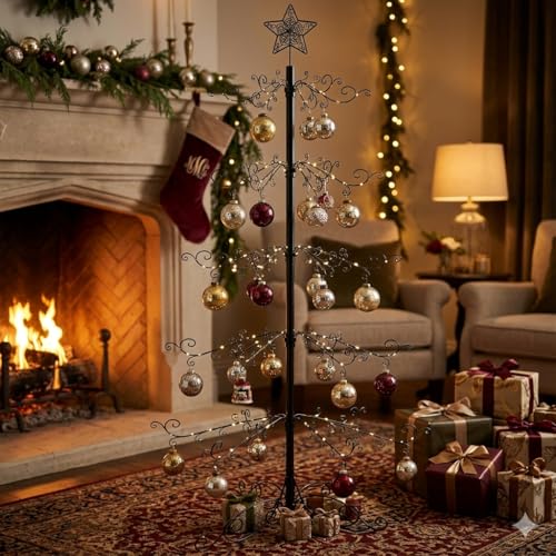 Black Ornament Display Tree Stand 6.5 Ft for Christmas Decorations with 174 Hooks