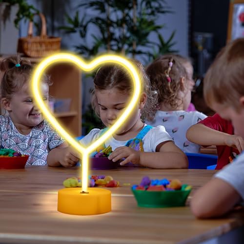 LED Heart Shaped Neon Night Lights Warm White Neon Lamp USB & Battery Powered Hanging Wedding Sign Novelty Indoor Lamps Decor Birthday Party Christmas Party Kids Room Living Room Bedroom or Bar