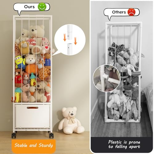 BUKFEN Metal Stuffed Animal Storage Zoo Organizer with Wheels, Large Plush Toy Holder