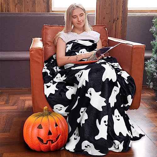 Metawu Halloween Blanket Ghost Throw Blankets for Kids for Women Halloween Decorations Flannel Blankets for Bed, Sofa, Couch, Travel Blanket 50 x 60 inch