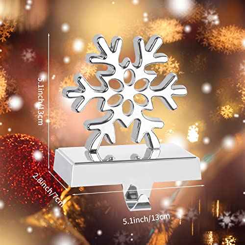 Hooqict Snowflake Christmas Stocking Hanger Sturdy Silver Metal Christmas Stocking Holder Stand 3D Snowflake Stocking Hangers for Mantel Christmas Fireplace Decorations Xmas Holiday Supplies