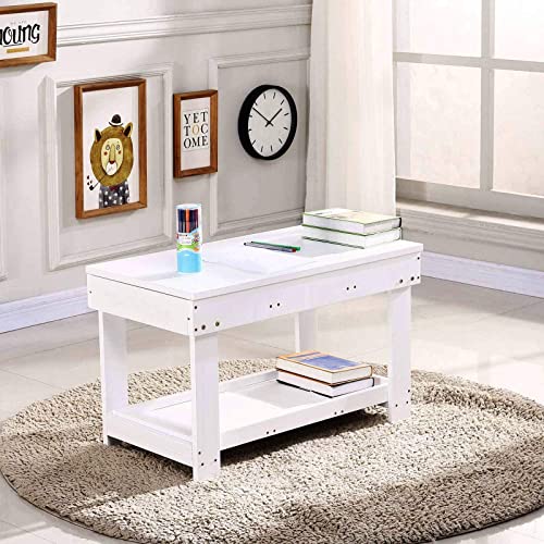 YouHi Kids Activity Table with Board & Double Storage - White, Large