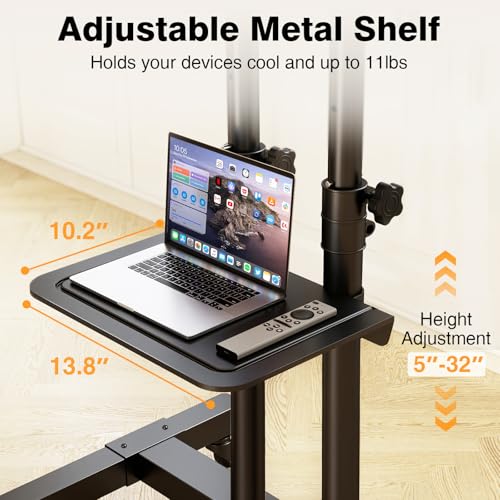Mobile TV Stand with Mount for 32-83 Inch TVs - Adjustable Floor Cart with Locking Wheels