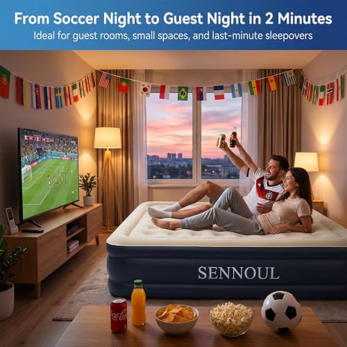 SENNOUL Queen Air Mattress with Built-in Pump 18-Inch Raised Blow Up Bed, 800lb Capacity
