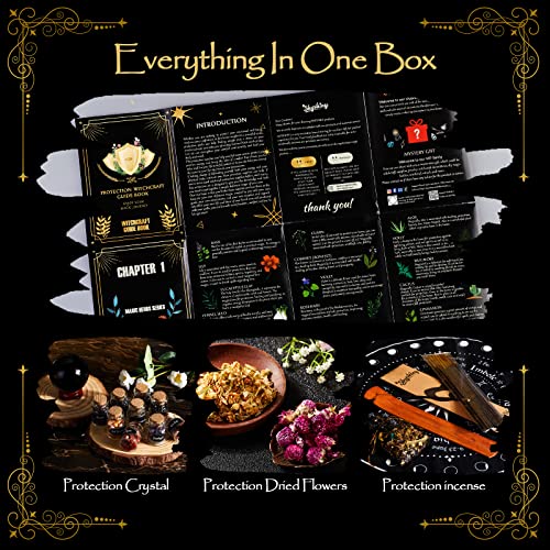 Protection Witchcraft Supplies Kit - 130 Pack with Herbs Crystals Candles for Beginners Black 130 Pack